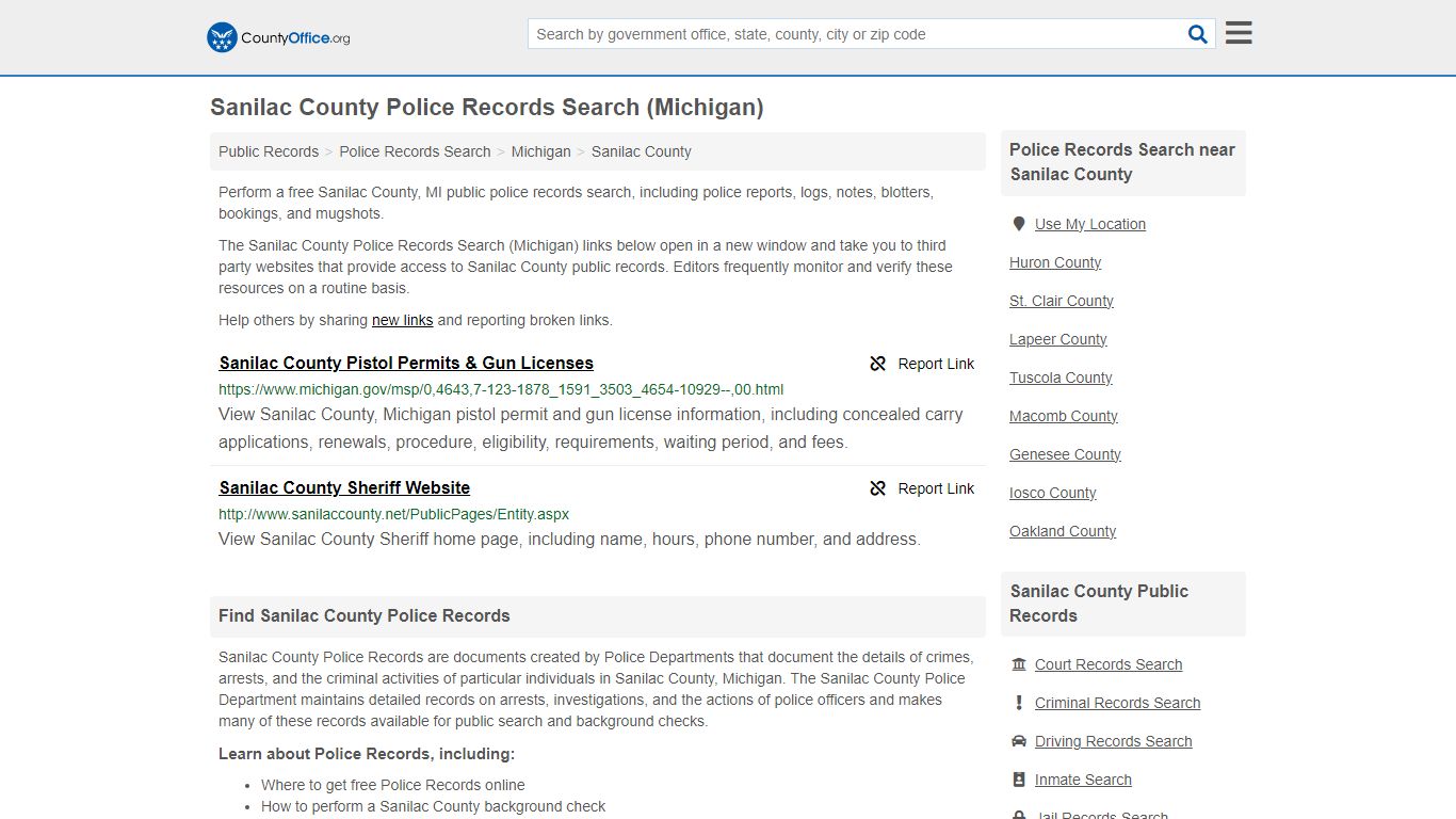 Police Records Search - Sanilac County, MI (Accidents & Arrest Records)