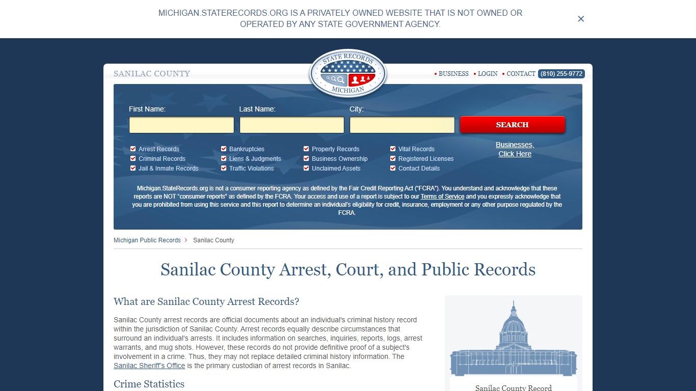 Sanilac County Arrest, Court, and Public Records