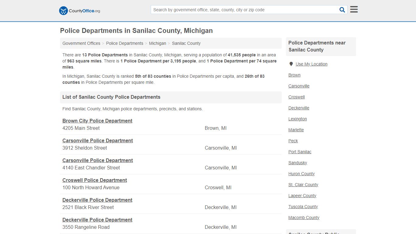 Police Departments - Sanilac County, MI (Arrest Records & Police Logs)